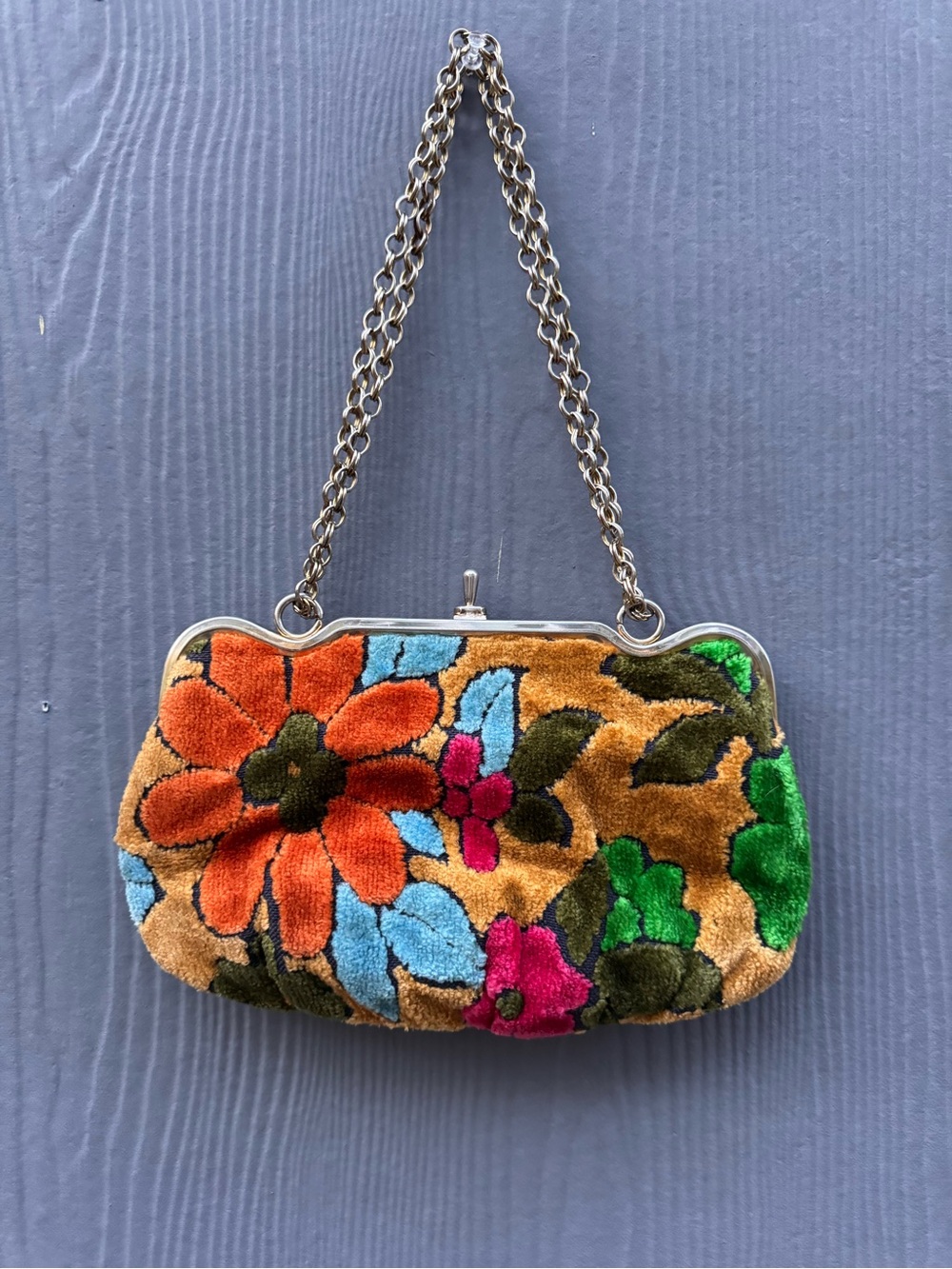 Floral Carpet Bag Purse Vintage 60s Clutch with Chain Strap